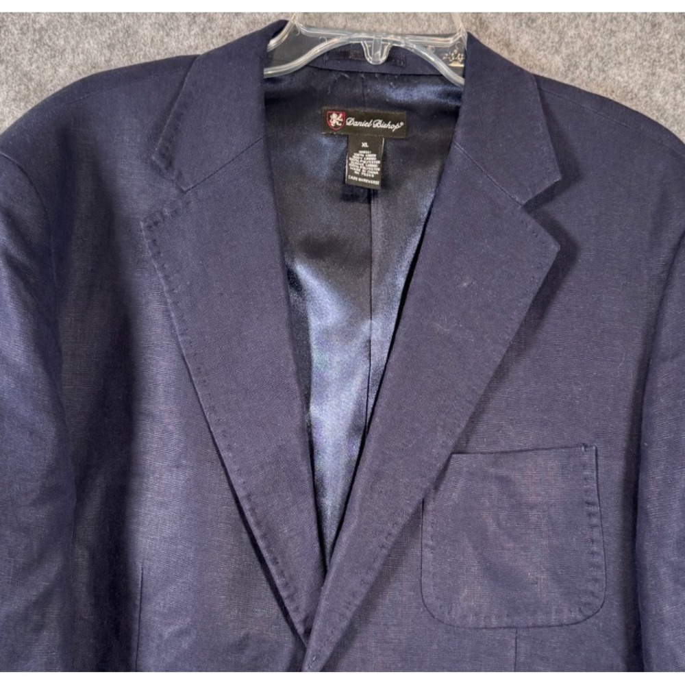 Daniel Bishop Linen Blazer Jacket Mens XL Navy Blue Sport Coat Nautical Preppy